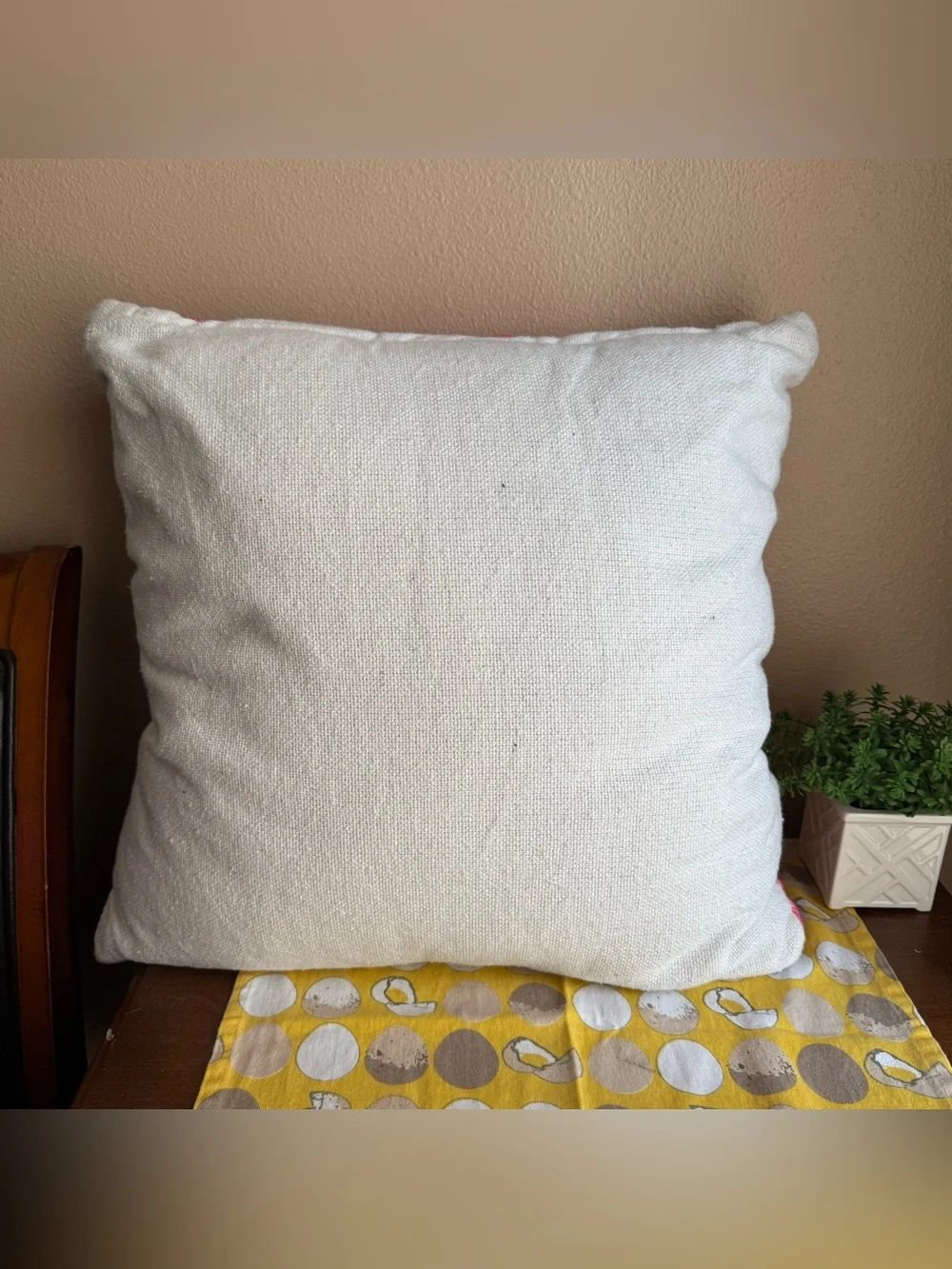 Tuft checkerboard green and pink floral pillow